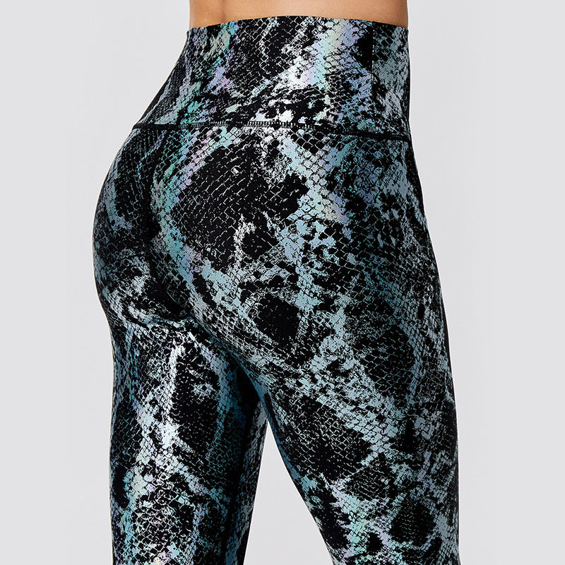 Sexy Elastic Snake Print Sports Suits