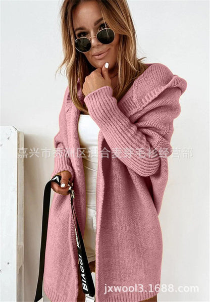 Women Knitting Batwing Sleeved Hoody Sweaters-STYLEGOING