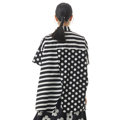 Summer Dot Print Irregular Top Blouses for Women