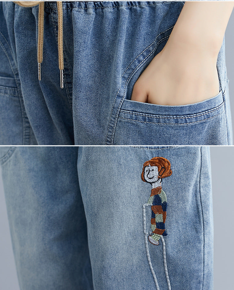 Vintage Embroidery Summer Jeans for Women
