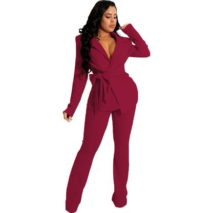 Casual Deep V Neck Women Two Pieces Outfit Sets