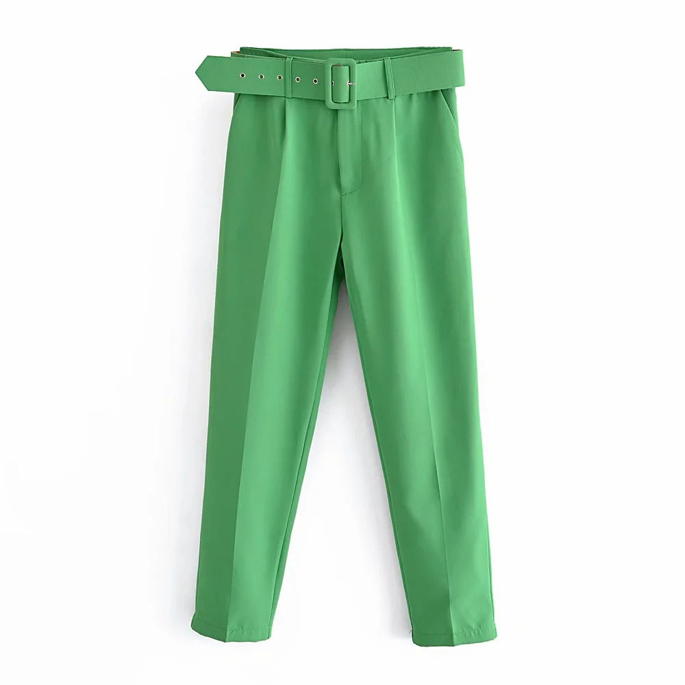 Women High Waist Casual Cropped Pants