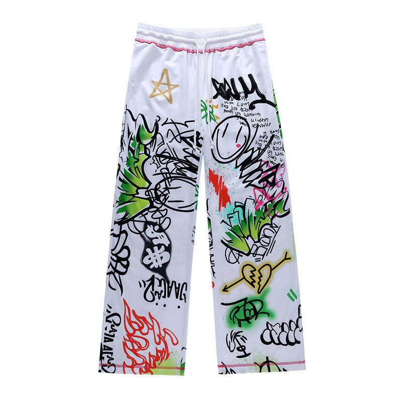 Casual Graffiti Print Wide Legs Pants for Women