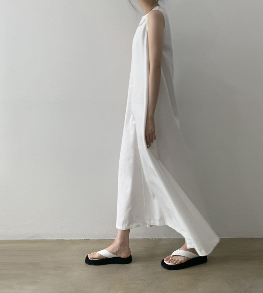 Vintage Cozy Sleeveless Vest Long Dresses with Pockets