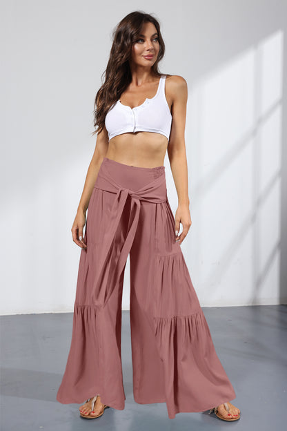 Casual Elastic Waist Wide Legs Pants