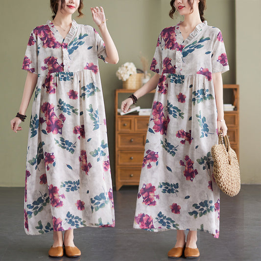 Women Summer Linen Plus Sizes Long Cozy Dresses