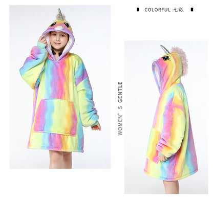 Unicorn Design Velvet Lazy Throw Blanket Sleepwear for Kids