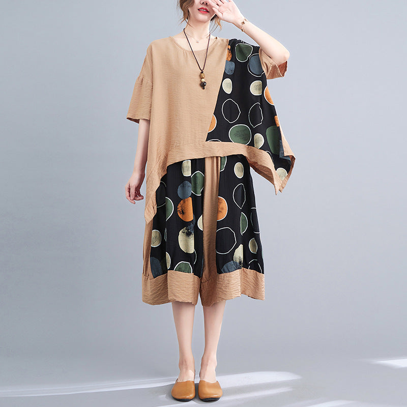 Casual Summer Irregular T Shirts and Wide Legs Cropped Pants