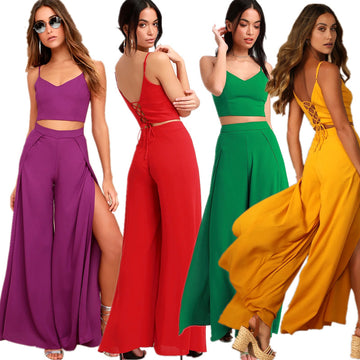 Sexy Women Summer High Waist Tops and Wide Leg Pants