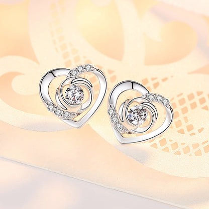 Heart Rose Design Sterling Sliver Zircon Studs