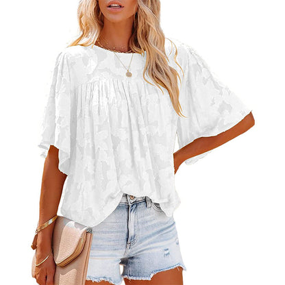Casual Trumpet Sleeves Summer Lace Blouses