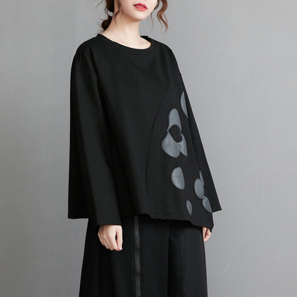 Black Floral Design Plus Sizes Spring Hoodies