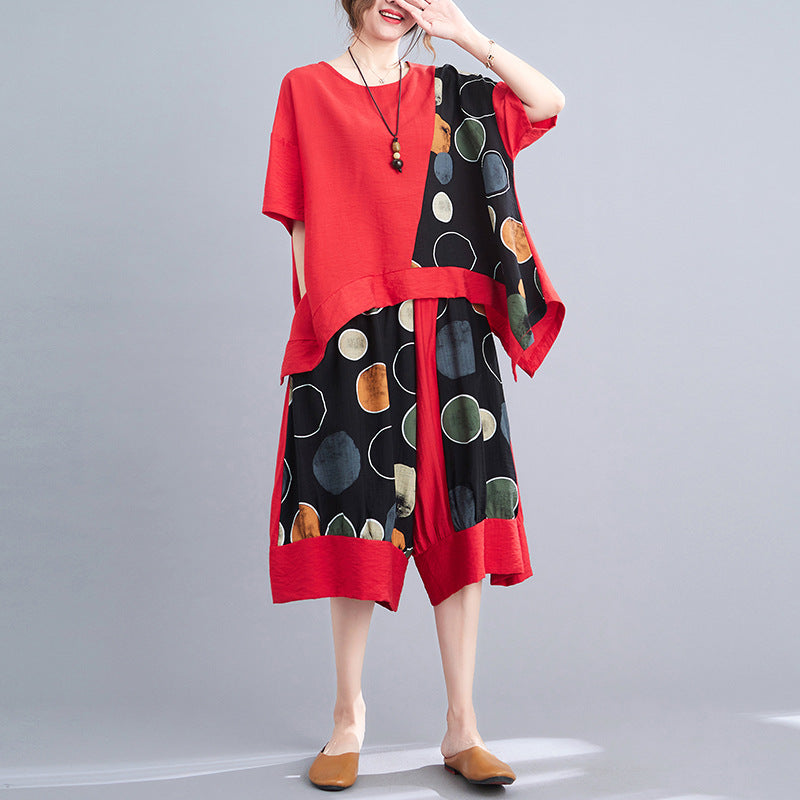 Casual Summer Irregular T Shirts and Wide Legs Cropped Pants