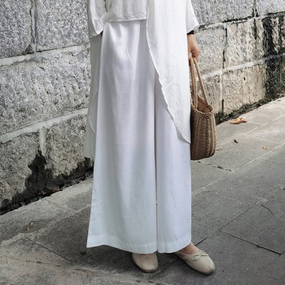 Casual White Long Sleeves Blouses and Linen Pants
