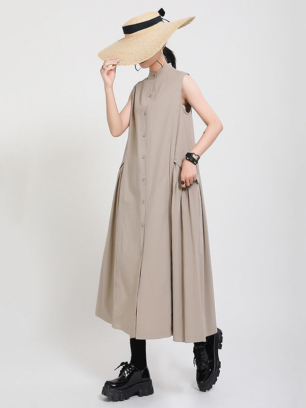 Casual Stand Collor Cotton Elegant Dresses