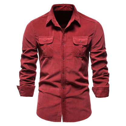 Men Long Sleeves Corduroy Business Shirts