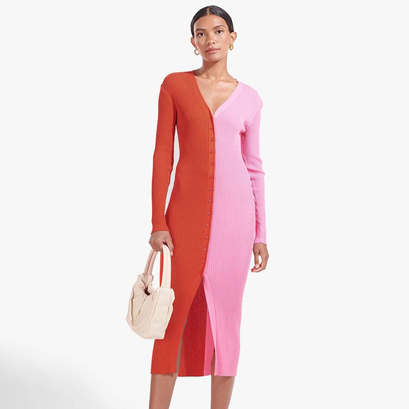 Sexy Knitting Women Fall Long Dresses-Blue-S-Free Shipping at meselling99