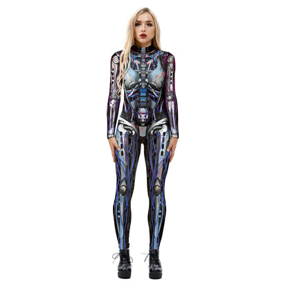 Halloween Skeleton Print Long Sleeves Slim Jumpsuits Cosplay
