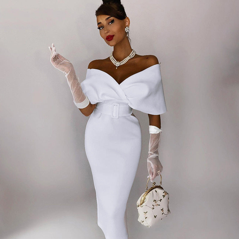 Sexy V Neck High Waist Dresses with Belt