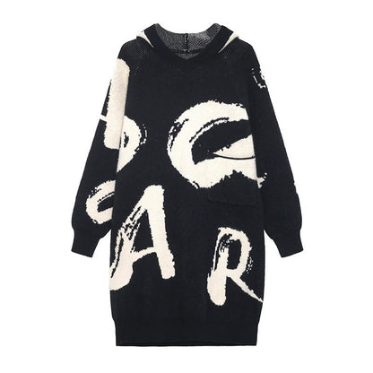 Cozy Letter Print Long Knitting Dresses