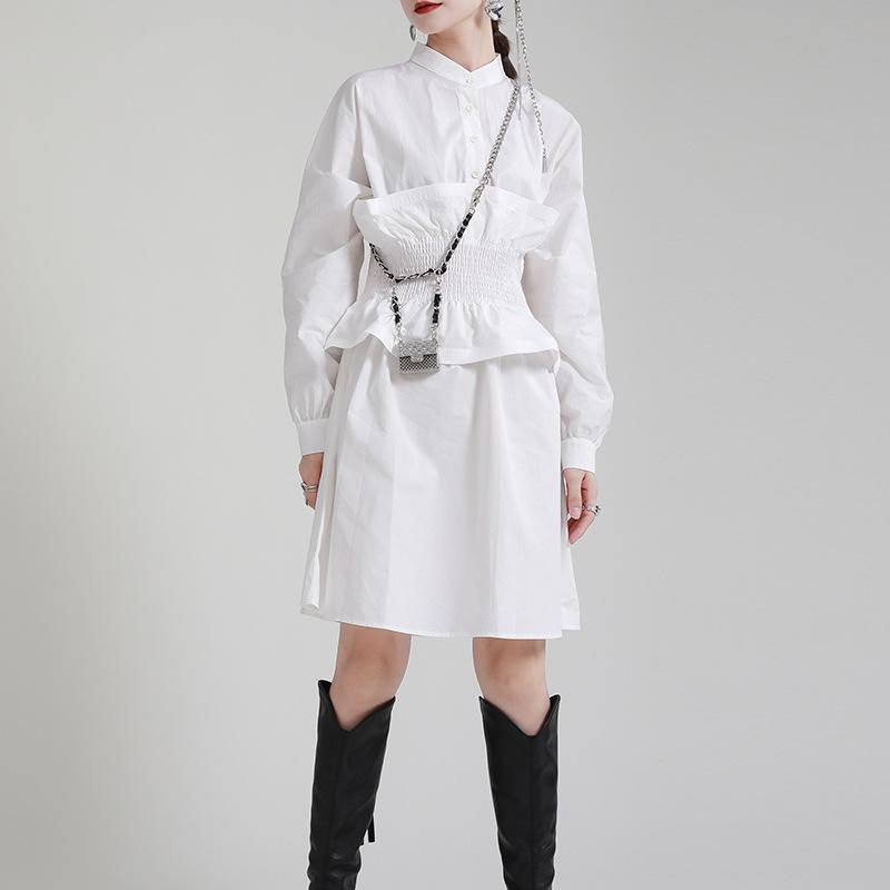 Women Ruffled Slim Waist Long Sleeves Fall Dresses