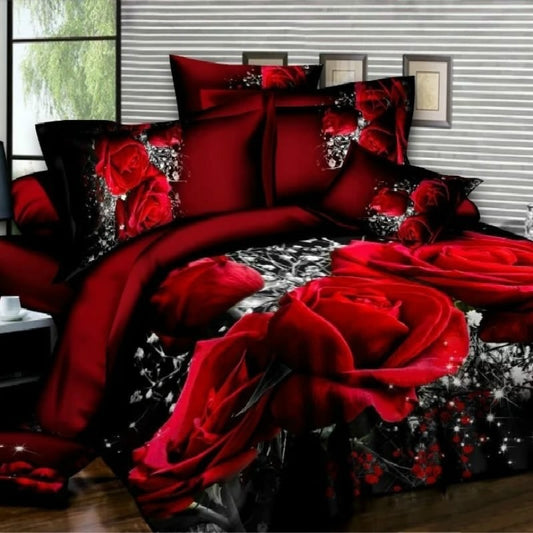 Valentine's Day 3D Red Rose Flower 3-Piece Bedding Sets