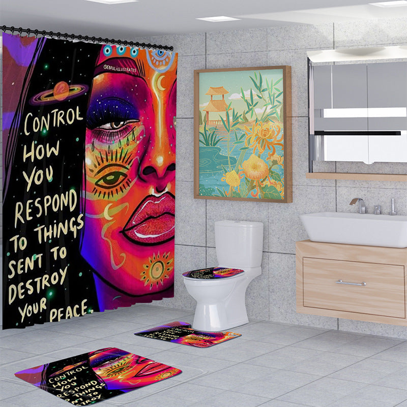 African Women Shower Curtain Set Bathroom Rug Bath Mat Non-Slip Toilet Lid Cover