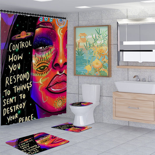 African Women Shower Curtain Set Bathroom Rug Bath Mat Non-Slip Toilet Lid Cover