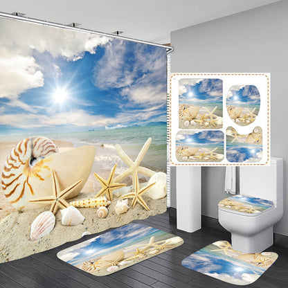 Colorful Animal Designed Shower Curtain Set Bathroom Rug Bath Mat Non-Slip Toilet Lid Cover