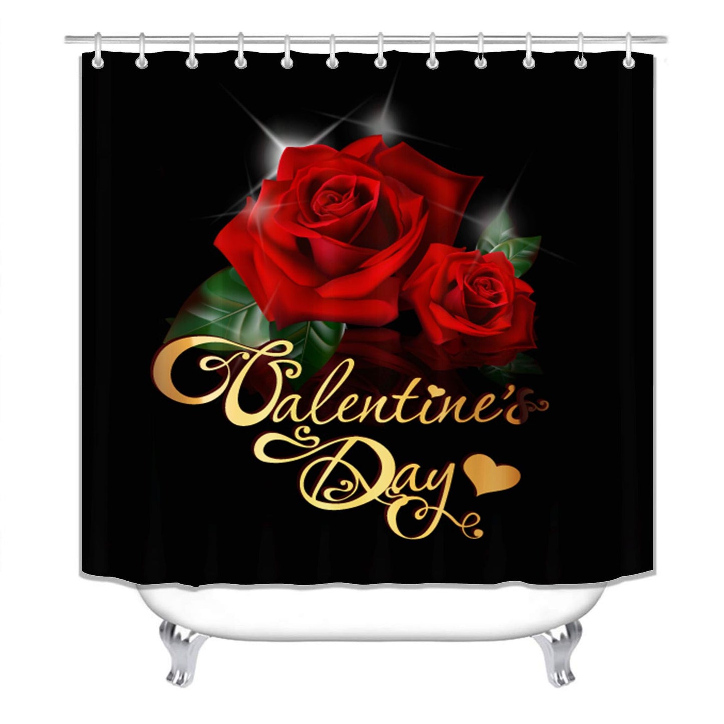 Valentine's 3D Rose Print Shower Curtain Sets with Rug