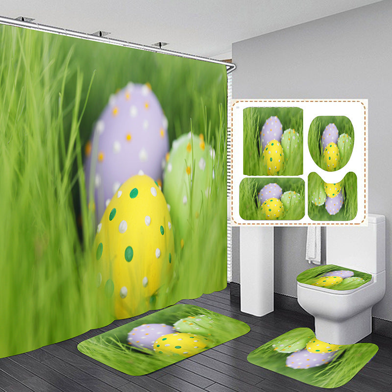 Spring Green Bud Shower Curtain Set Bathroom Rug Bath Mat Non-Slip Toilet Lid Cover
