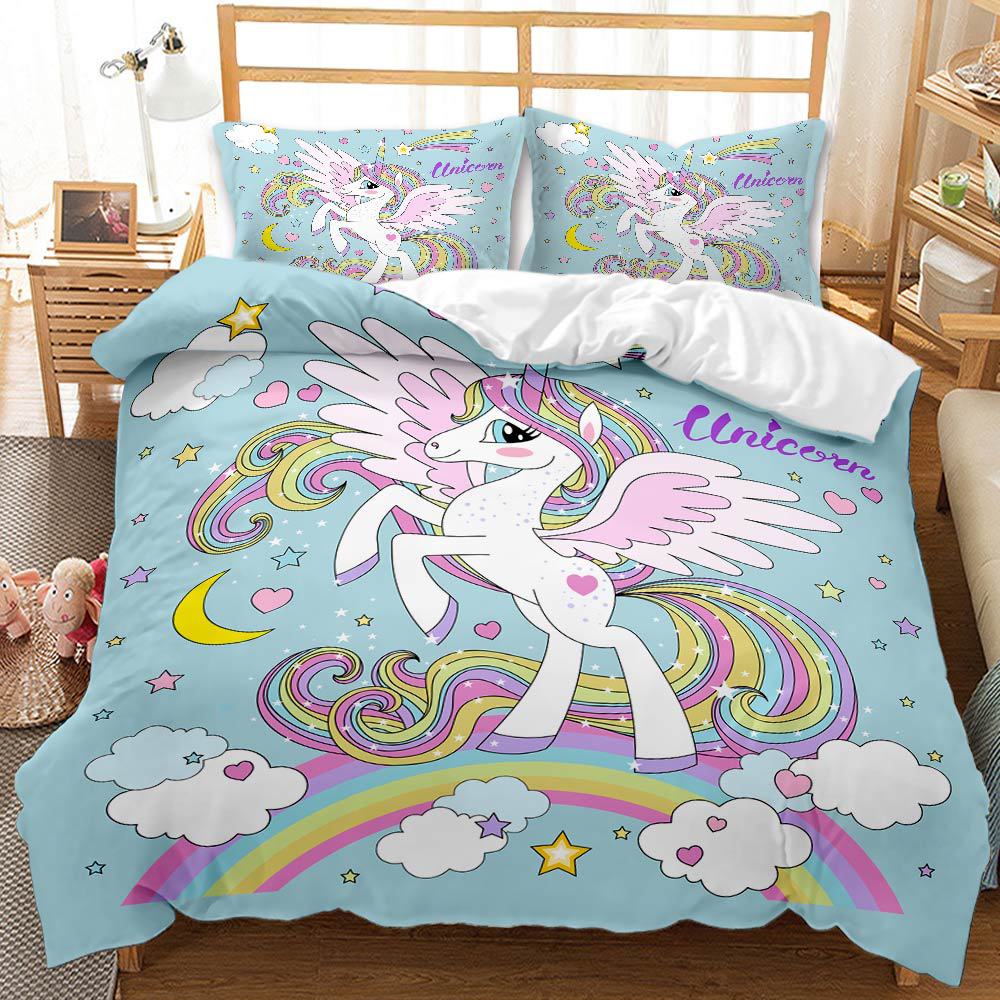 Lovely 3D Unicorn Design Queen King Dovet Cover Bedding Sets