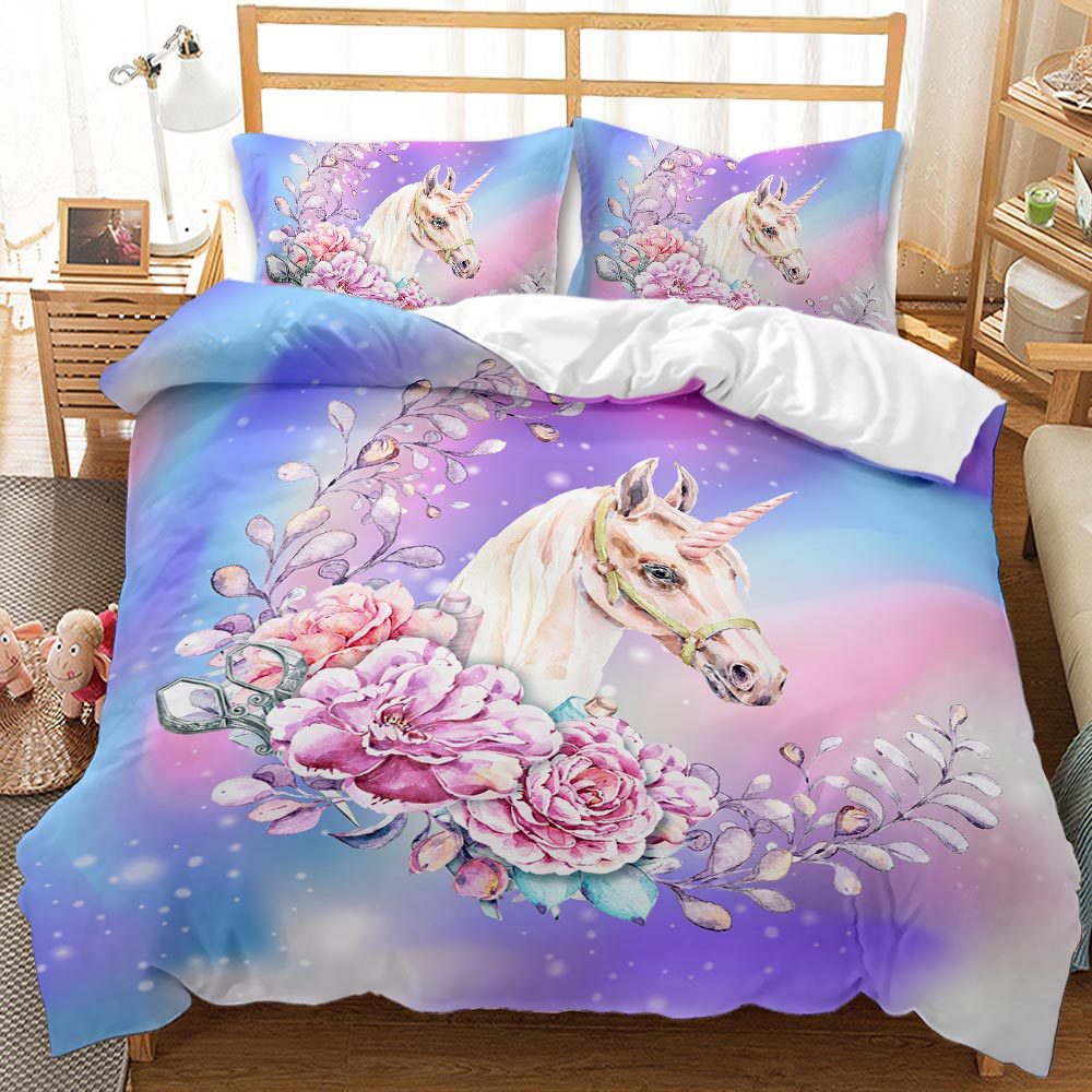 Lovely 3D Unicorn Design Queen King Dovet Cover Bedding Sets