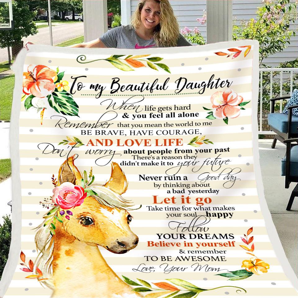 To my Beautiful Daughter Deer Print Fleece Soft Blanket--Free Shipping at meselling99