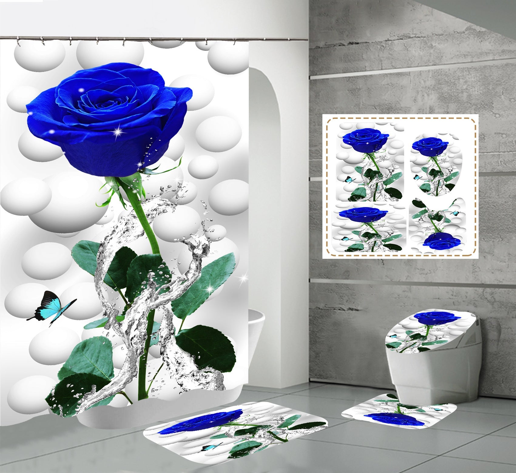 High Heels Design Shower Curtain Set Bathroom Rug Bath Mat Non-Slip Toilet Lid Cover
