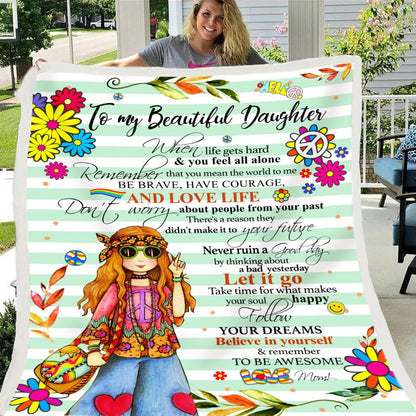 To my Daughter Character Print Flower Fleece Soft Blanket--Free Shipping at meselling99