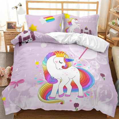 Lovely 3D Unicorn Design Queen King Dovet Cover Bedding Sets