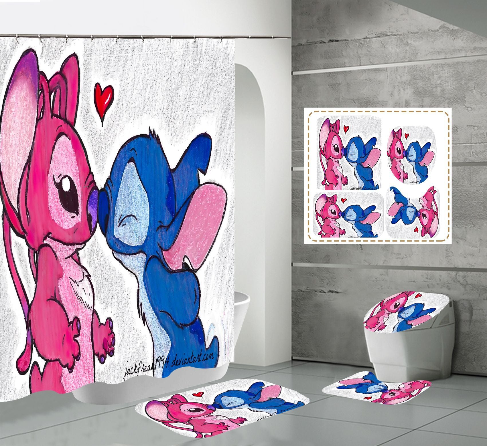 Cartoon Print Fabric Shower Curtain Sets