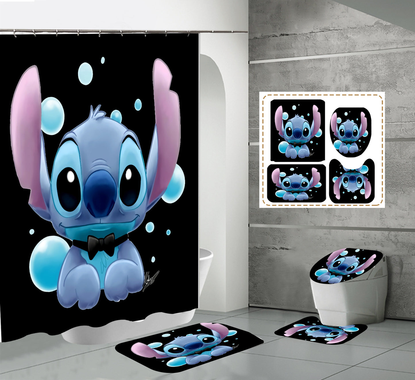 Cartoon Print Fabric Shower Curtain Sets