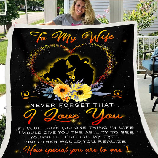 To my Wife Heart Design Black Fleece Soft Blanket--Free Shipping at meselling99