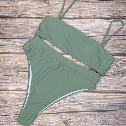 Beach Plain High Rise Triangle Bikinis Sets-STYLEGOING