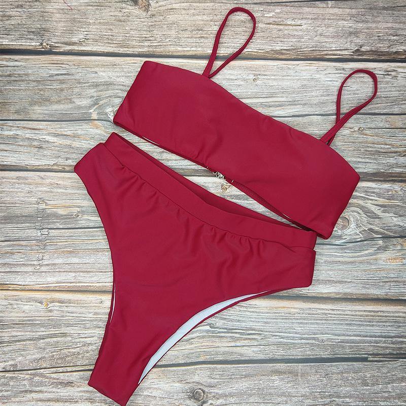 Beach Plain High Rise Triangle Bikinis Sets-STYLEGOING