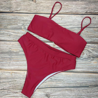 Beach Plain High Rise Triangle Bikinis Sets-STYLEGOING