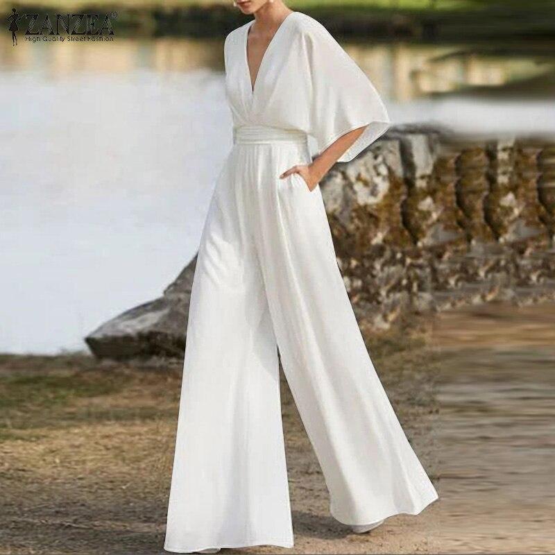 Elegant V Neck Office Lady Plus Size Women Rompers-STYLEGOING