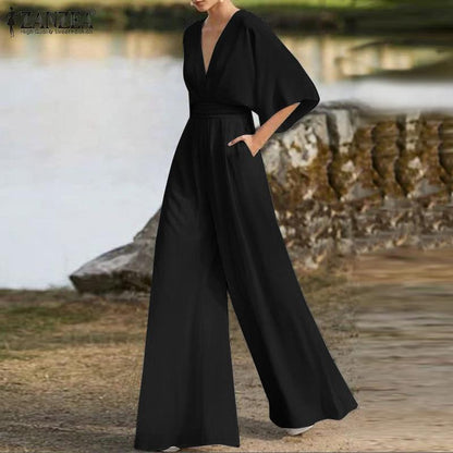 Elegant V Neck Office Lady Plus Size Women Rompers-STYLEGOING