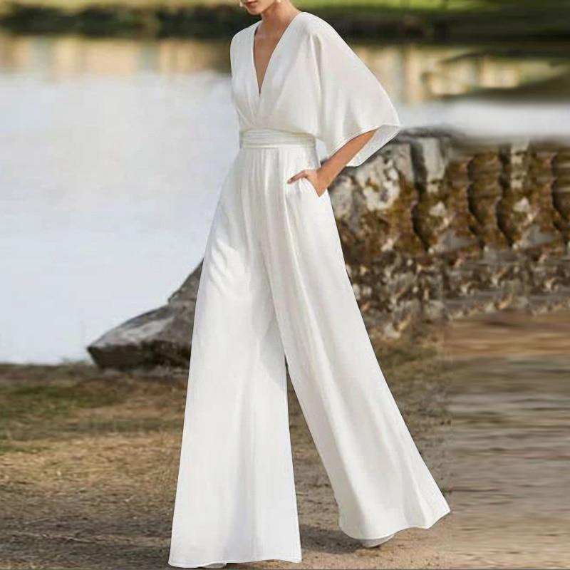 Elegant V Neck Office Lady Plus Size Women Rompers-STYLEGOING