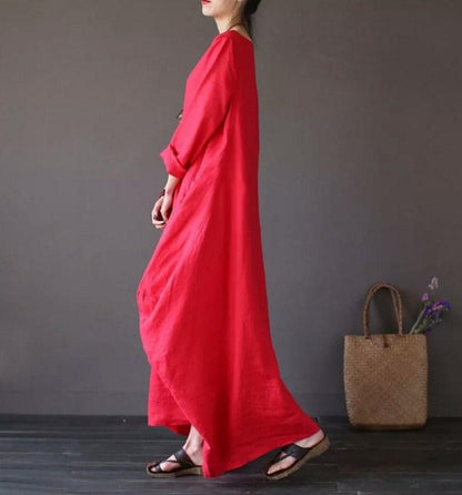 Plus Size Loose Linen Long Cozy Dresses-STYLEGOING