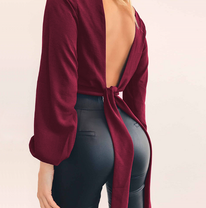 Sexy Backless Long Sleeves Blouses-STYLEGOING