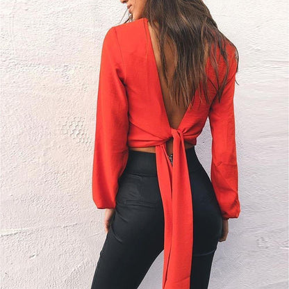Sexy Backless Long Sleeves Blouses-STYLEGOING