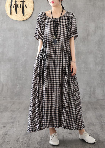 Cozy Patchwork Linen Quilting Dresses-STYLEGOING